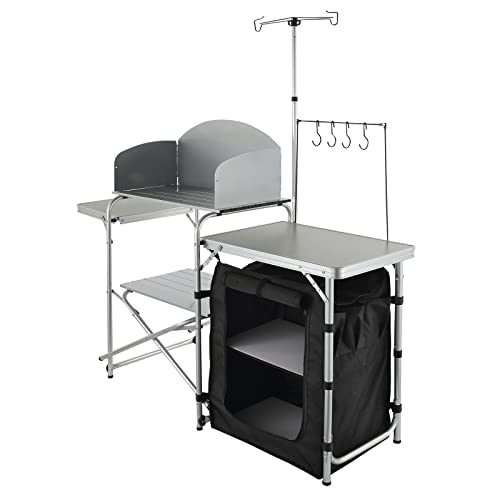 Brown Aluminum Folding Camping Kitchen Table with Storage Carrying Bag P14924