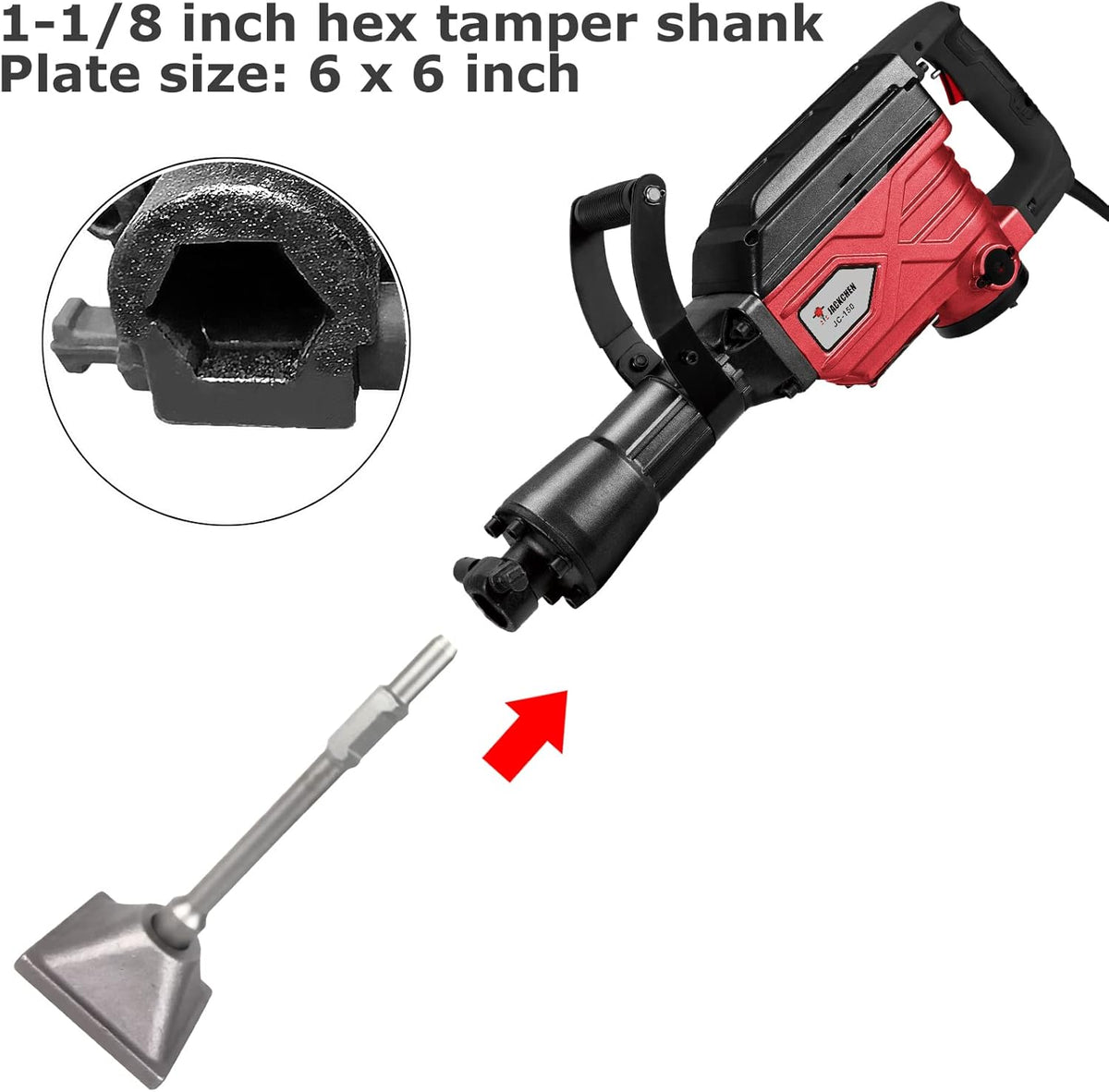 1-1/8" Tamper Shank with 6x6" Plate for Jack Hammer Bit Z9336