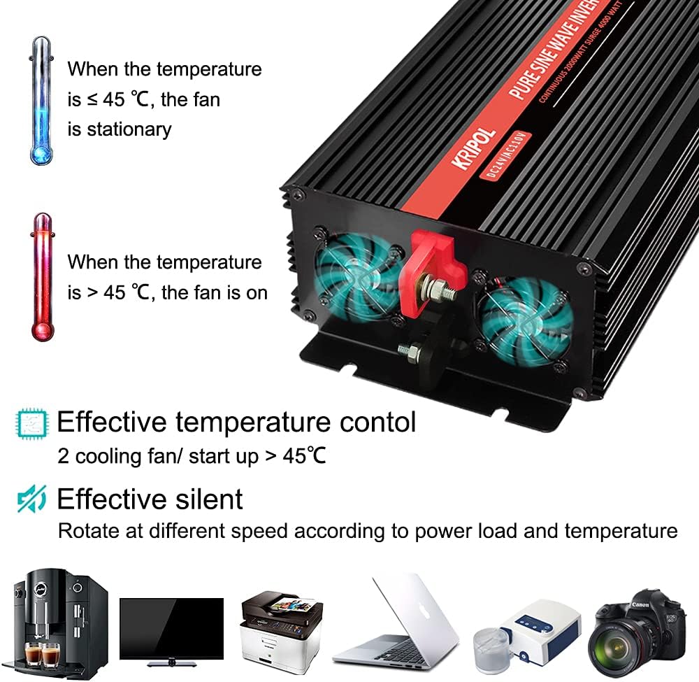 1500 Watt Pure Sine Wave Power Inverter 24v DC to 110/120v AC 60HZ with 4 AC and 1 USB Output O68773