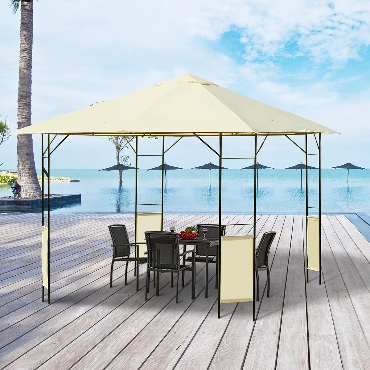 10' x 10' Outdoor Gazebo Canopy with Steel Frame E4032