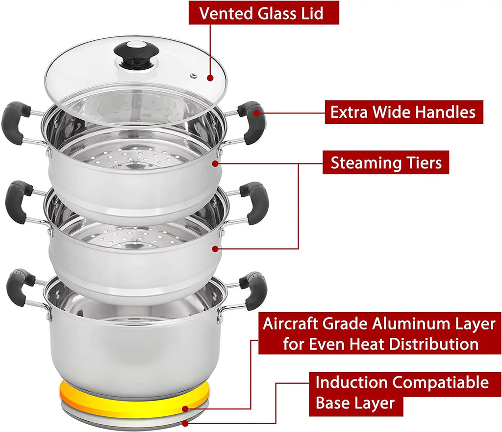 10" Stainless Steel 3 Tier Steamer Pot H1582