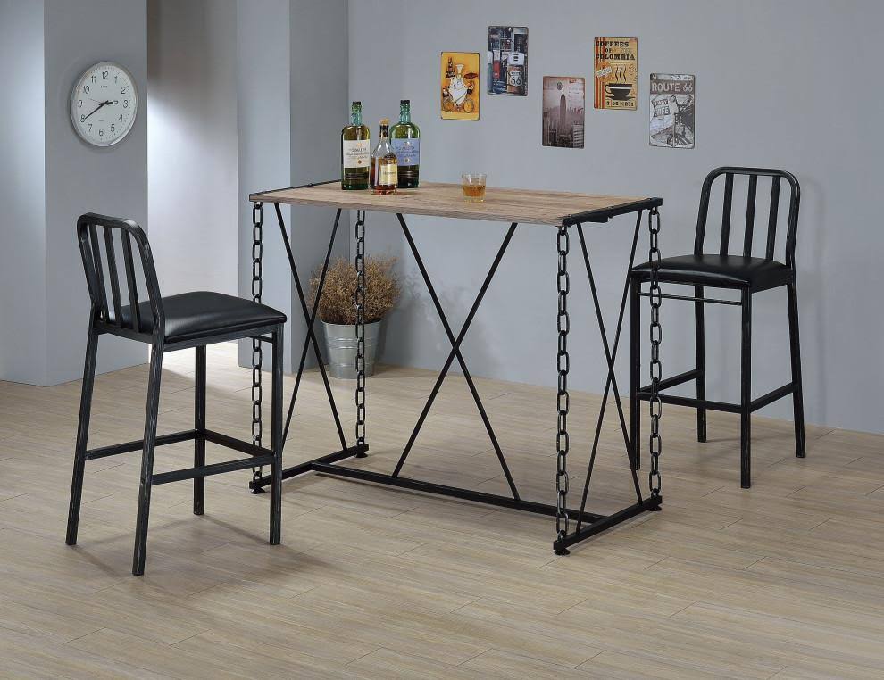 Oak and Black Bar Table Y413