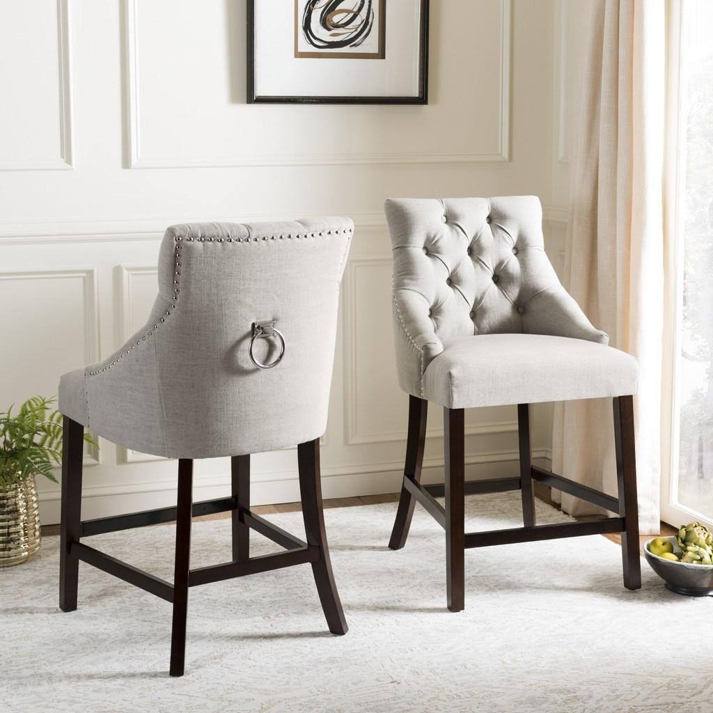 Light Grey Tufted Wing Back Counter Stool U44698