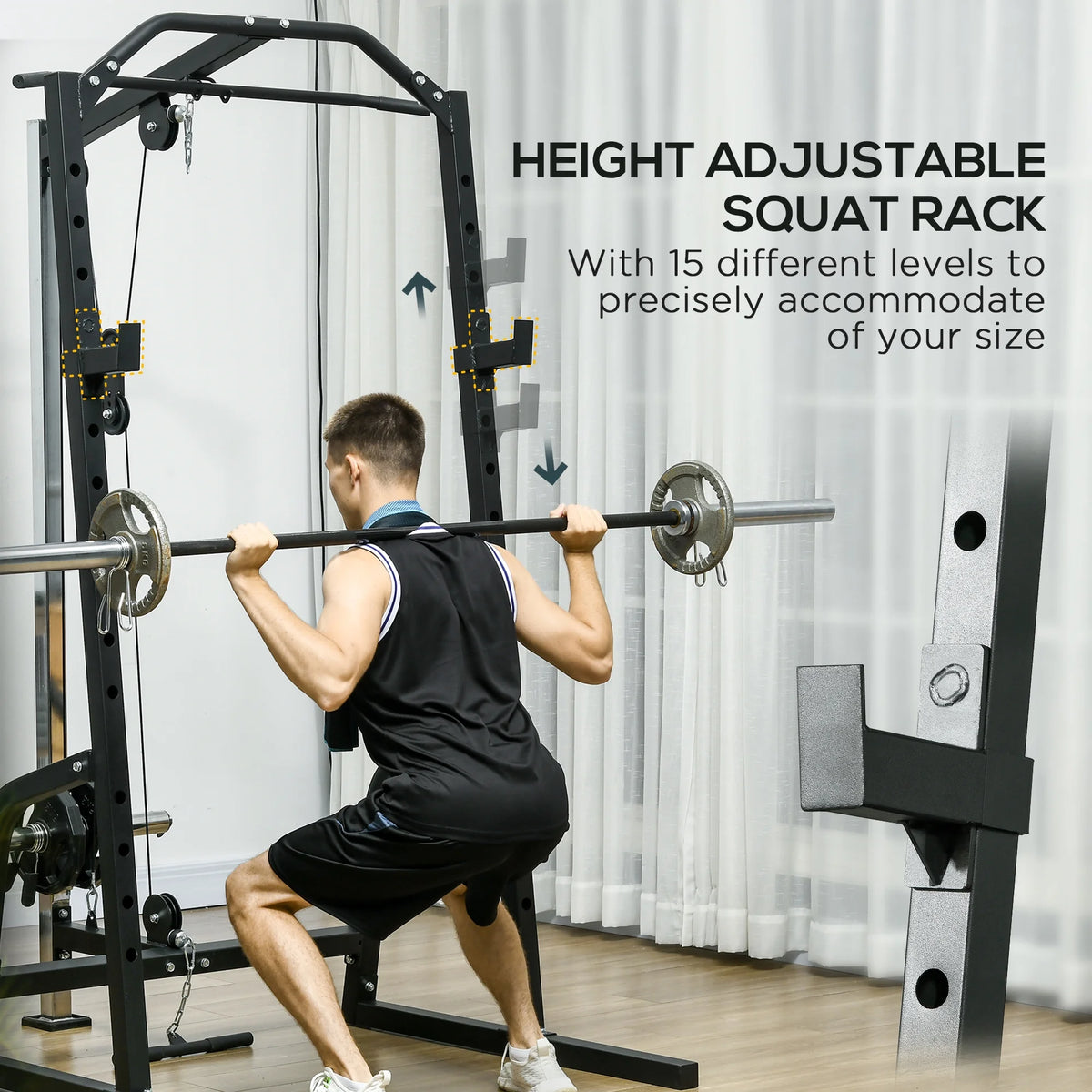 Power Cage with Pulley System Squat Rack Pull up Stand X36413