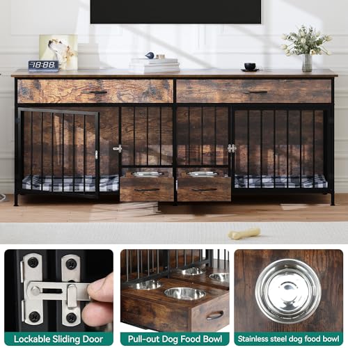 Brown Wooden Double Dog Crate TV Stand with Storage R580955
