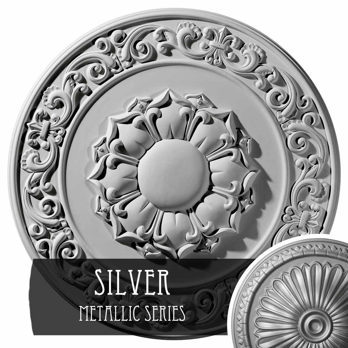 27 3/4x22OD x 2x22P Hand-Painted Silver Ceiling Medallion U95357