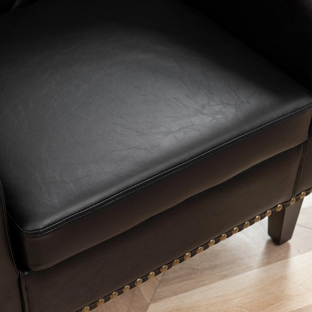 Mid Century Modern Tufted Faux Leather Barrel Armchair D335