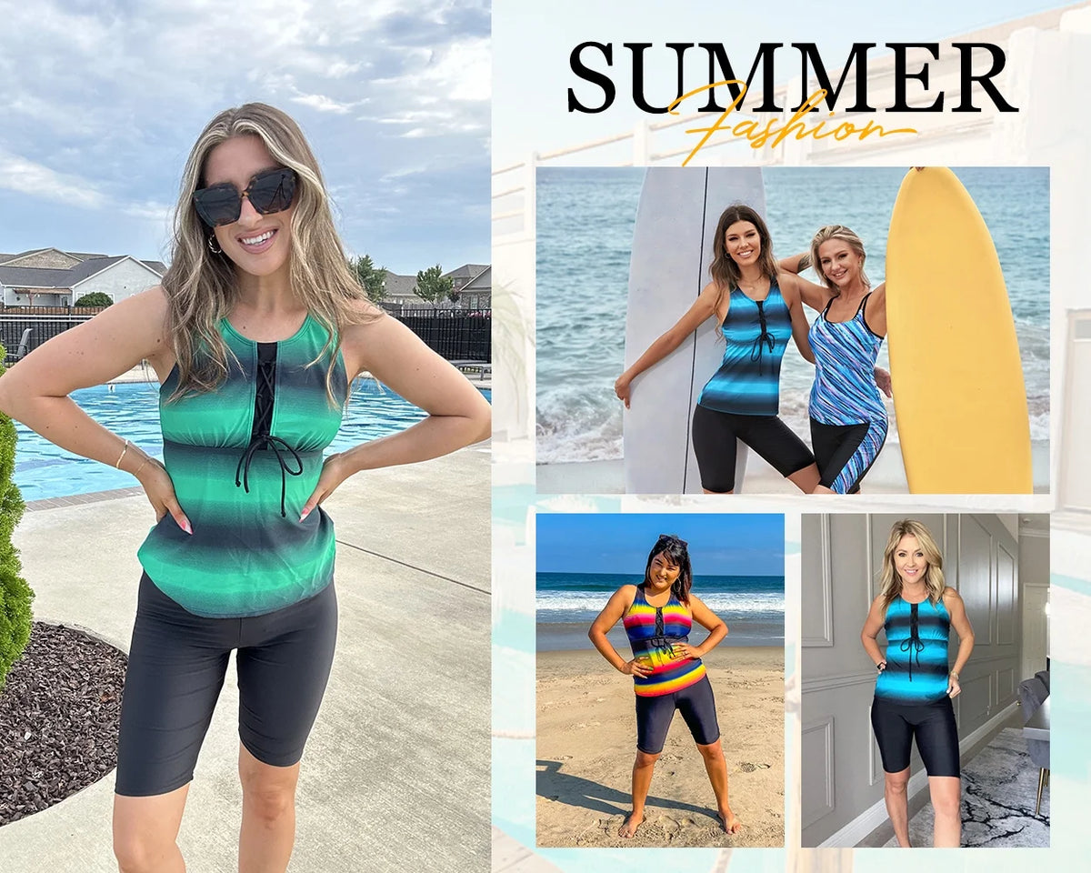 Two Piece Tankini Bathing Suits with Short Capri H62343