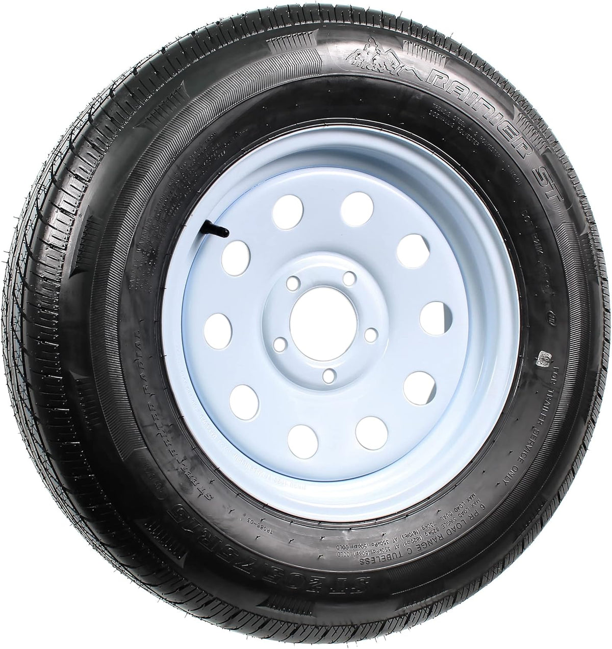 Radial Trailer Tire On Rim ST205/75R15 15 5 Lug Wheel White Modular V523947