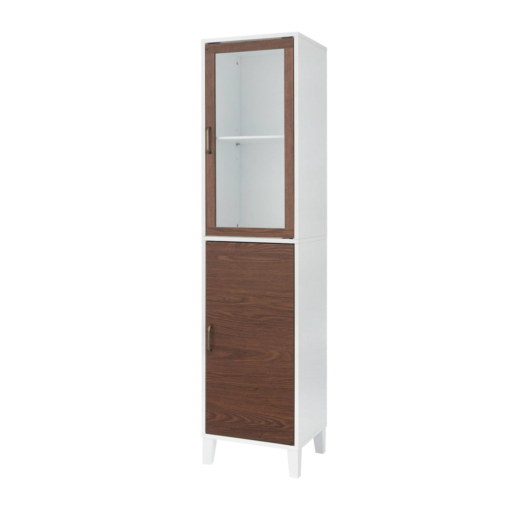 Walnut and White Wooden Linen Tower Cabinet E190909