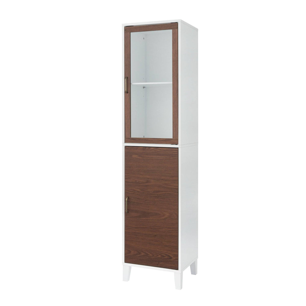 Walnut and White Wooden Linen Tower Cabinet E190909