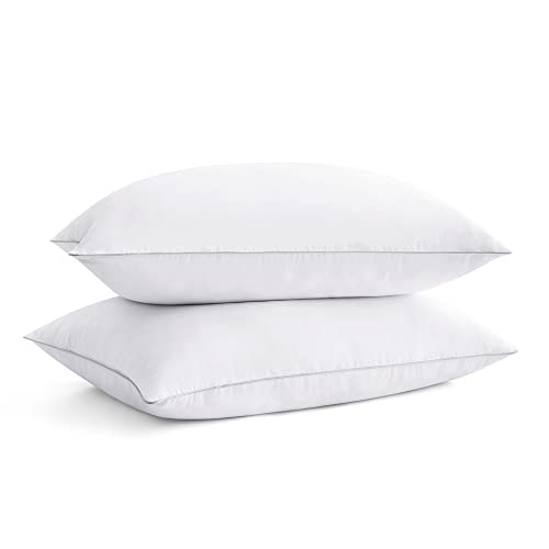 Set of 2 King Size Goose Feathers and Down White Pillows with Cotton Cover J69593