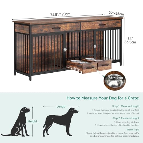 Brown Wooden Double Dog Crate TV Stand with Storage R580955