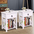 White 2 X-Design Nightstand with Drawer and Shelf E4499