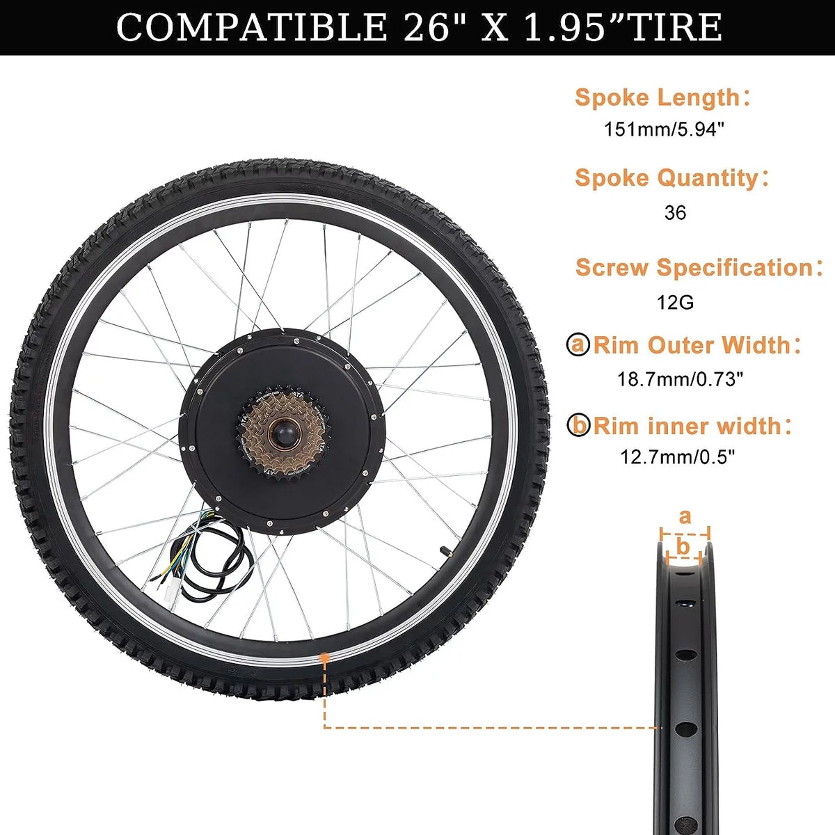48V 1500W 26" Rear Wheel Electric Bike Conversion Kit O963805
