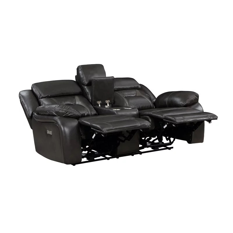 Dark Gray Faux Leather Power Double Reclining Loveseat X49545