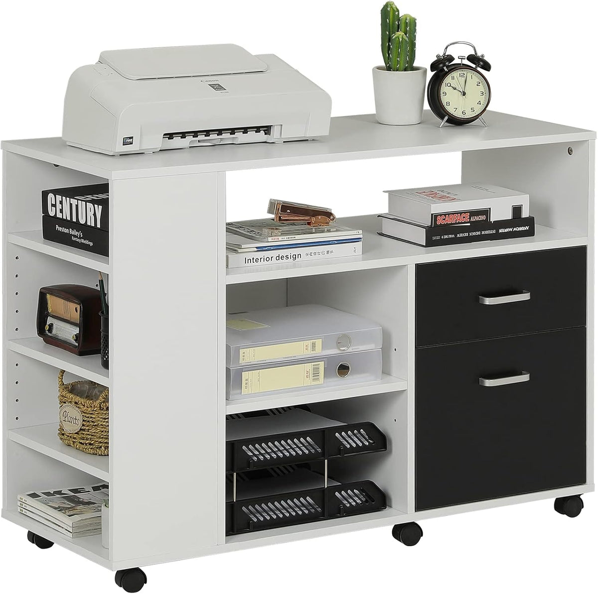 Black Rolling Wood File Cabinet with Storage Shelf C38234