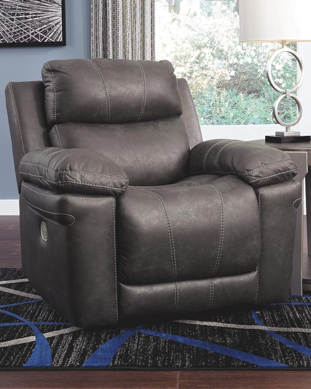 Faux Leather Power Recliner with Adjustable Headrest, Gray X870