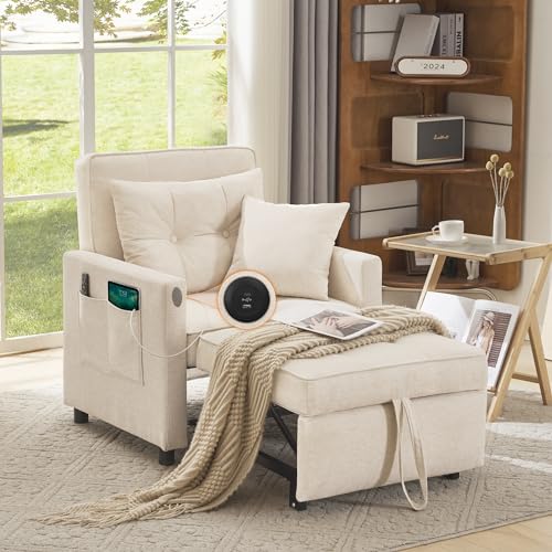 3 in 1 Convertible Sleeper Chair Bed with 2 Pillows and Backrest T54449