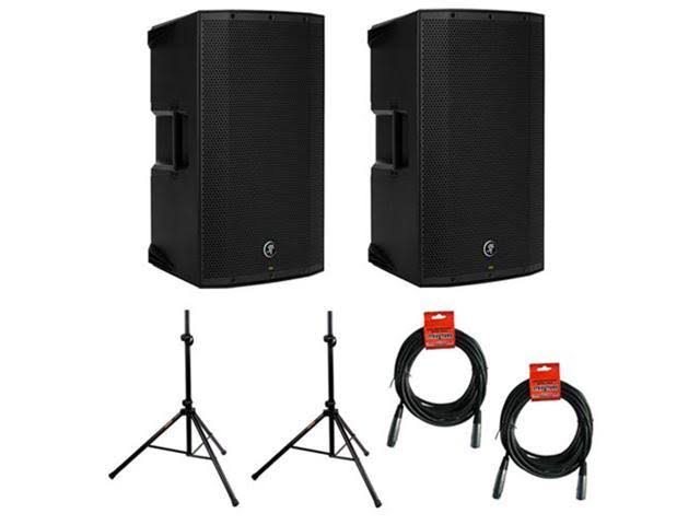 1300W 15 inch Powered Loudspeaker Pair with Speaker Stand and XLR-XLR Cable F989335
