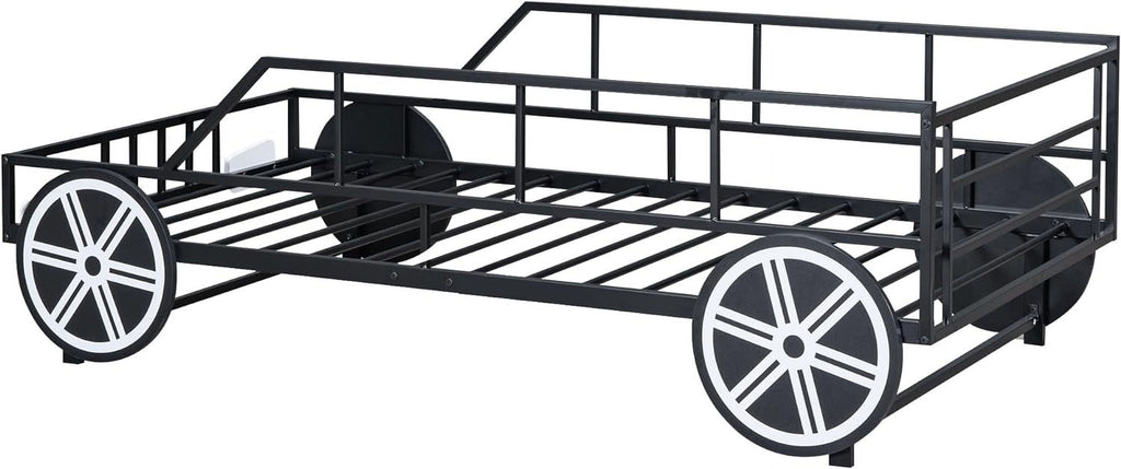 Black Race Car Bed with Rails and Wheels D553