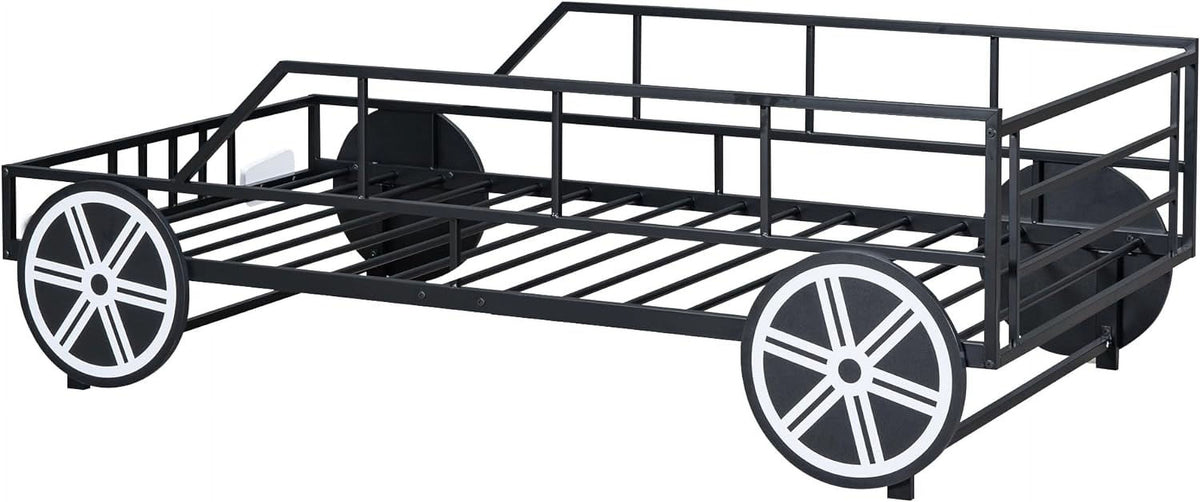 Black Race Car Bed with Rails and Wheels D553