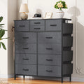 12 Drawer Fabric Dresser with Steel Frame and Wooden Top A108