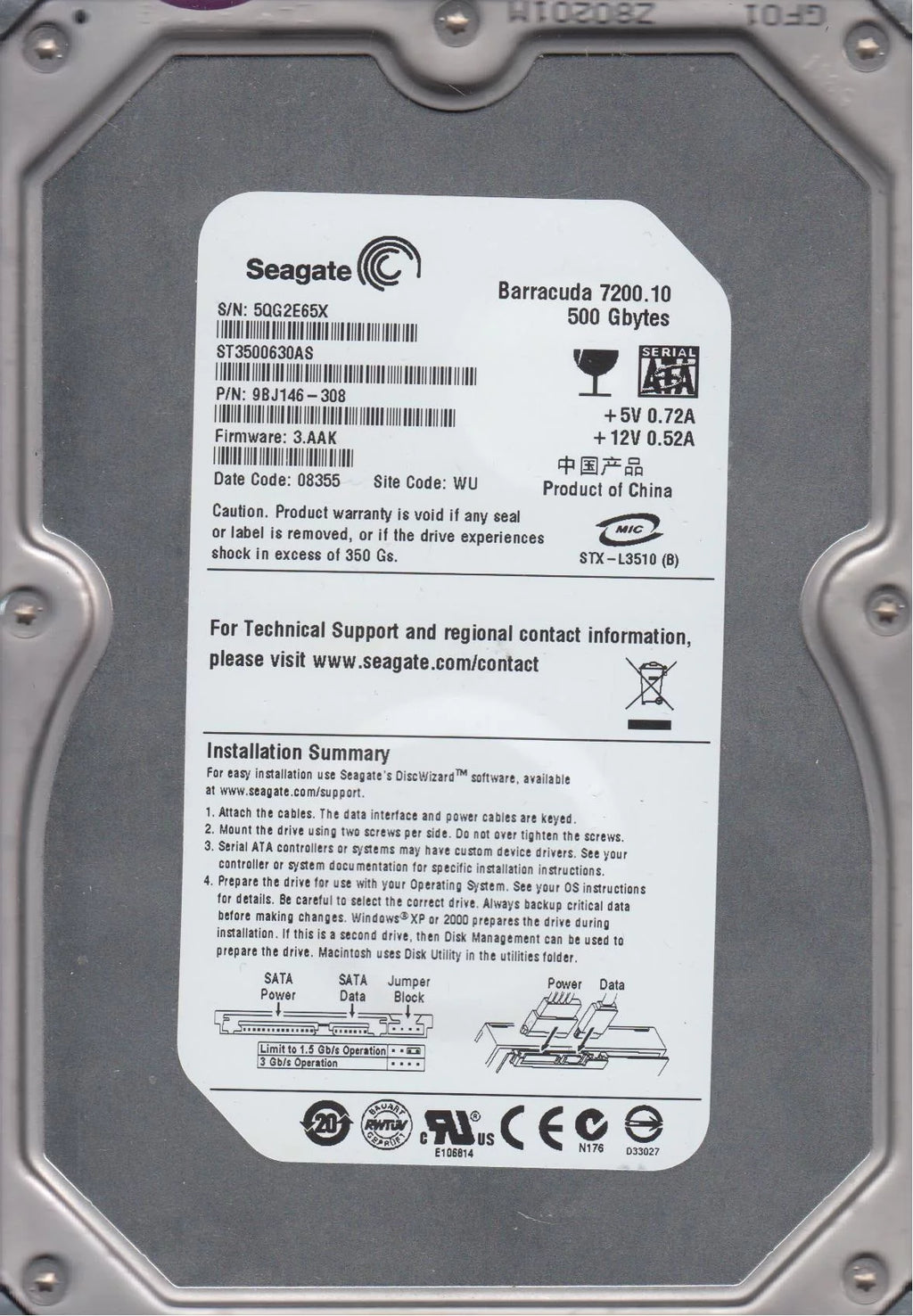 500GB SATA 3.5 Hard Drive V52880