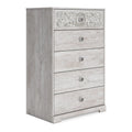 46 Inch 5 Drawer Whitewashed Wood Dresser F160