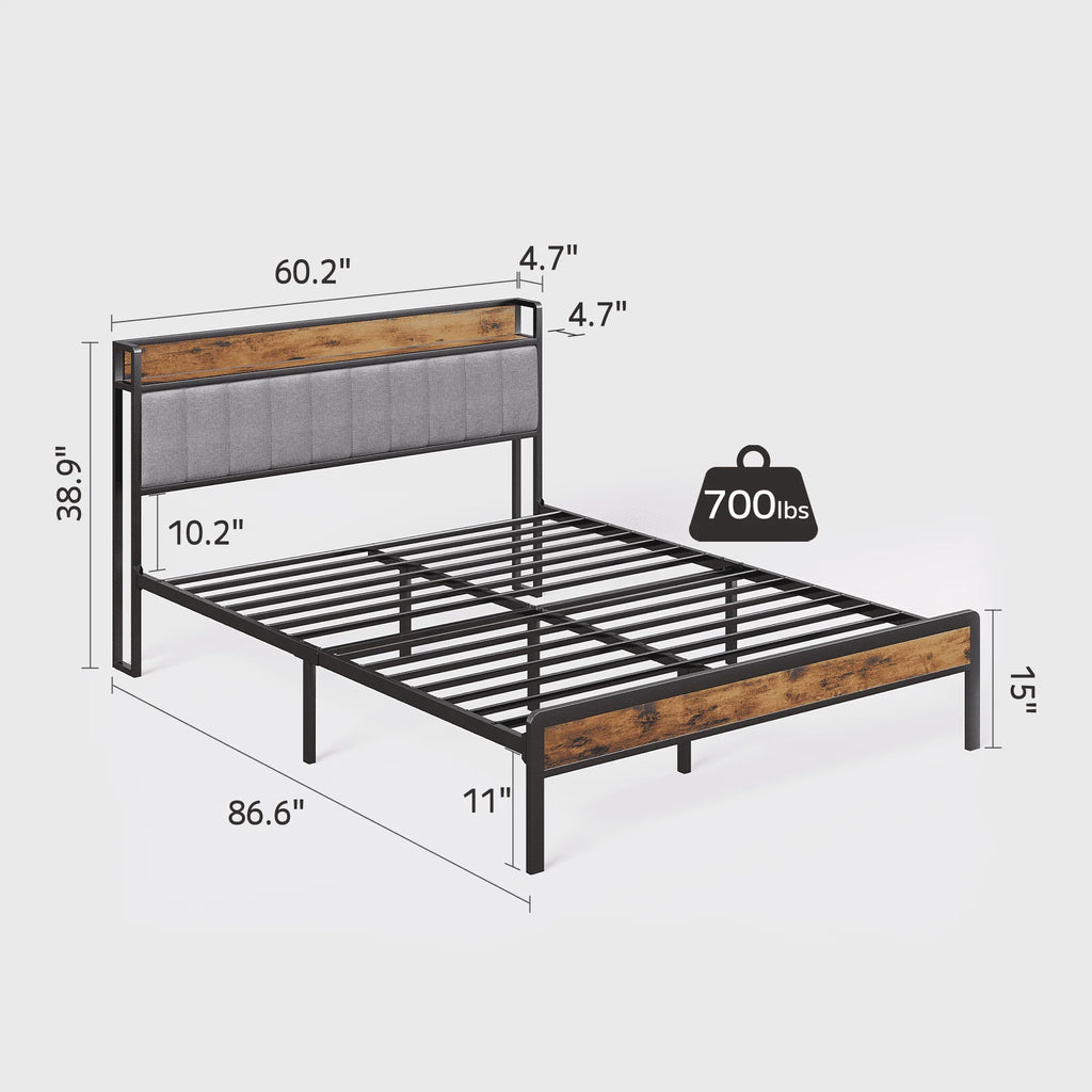 Queen Size Light Gray Platform Bed Frame Q63137