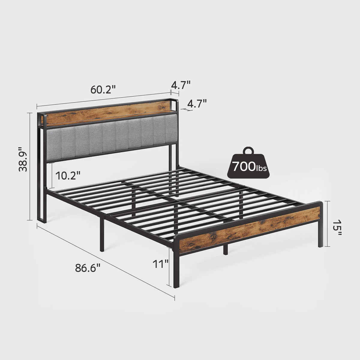 Queen Size Light Gray Platform Bed Frame Q63137