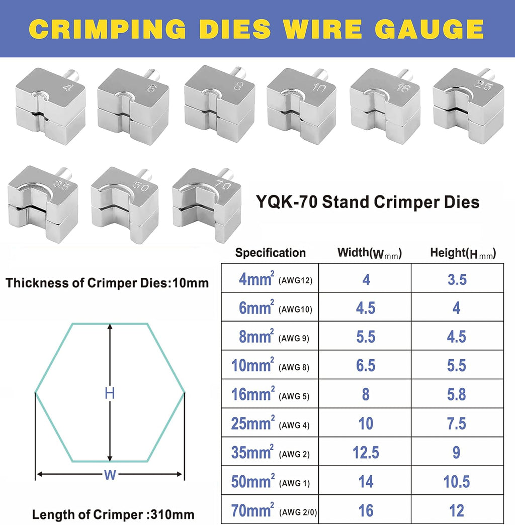 Hydraulic Battery Cable Lug Crimping Tool, AWG 12-2/0, 9 Pairs of Dies Y21054