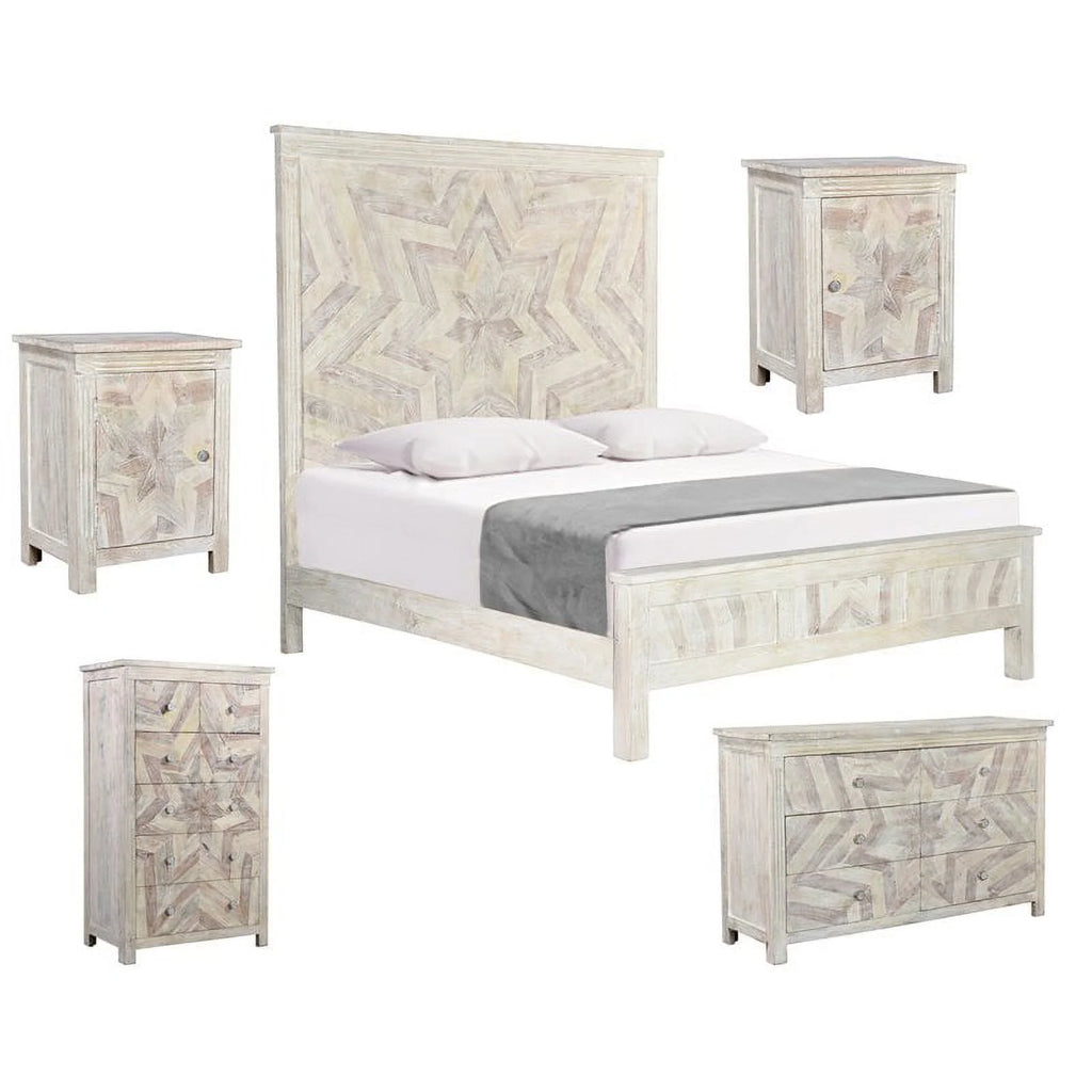 White Solid Wood King Panel Bed Y391