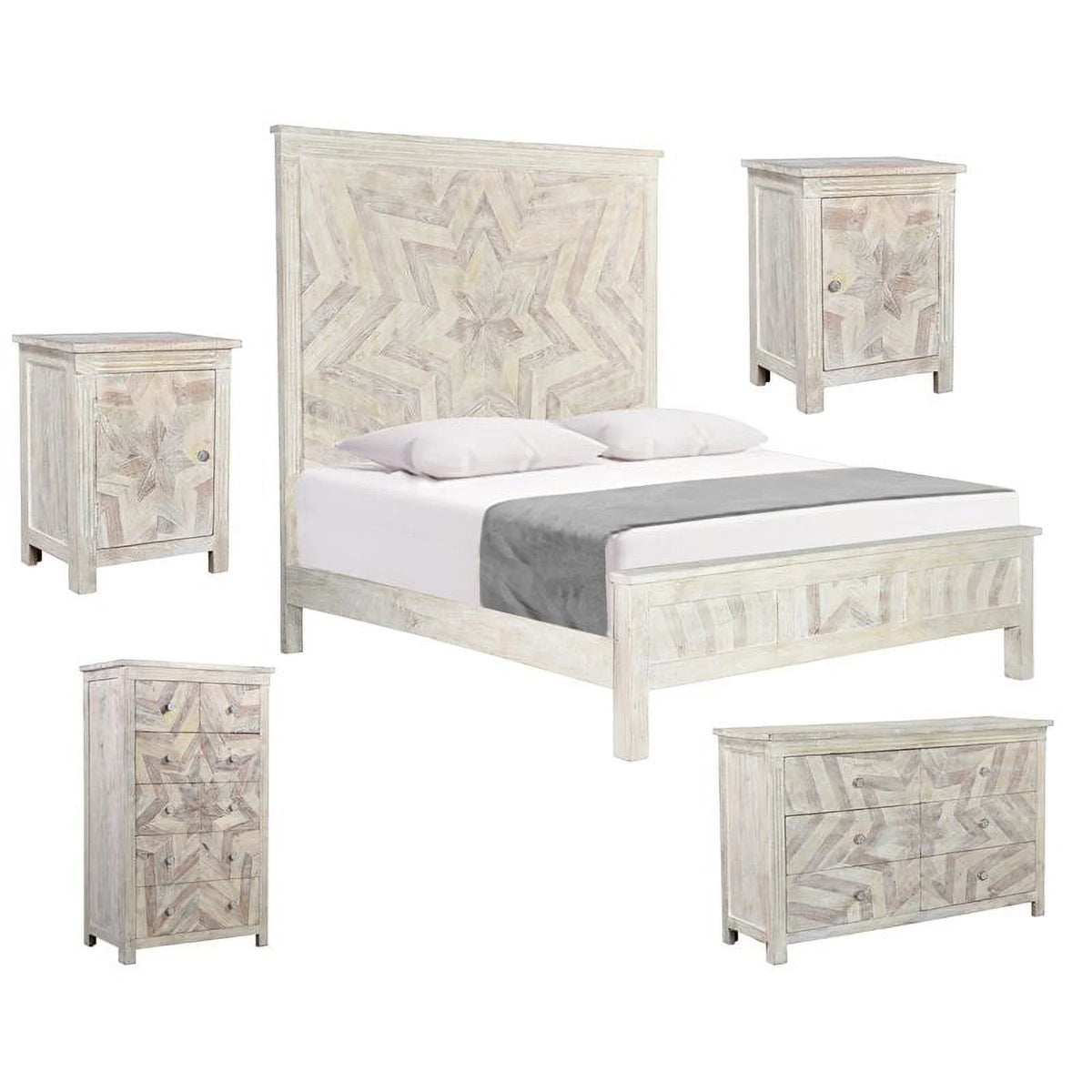 White Solid Wood King Panel Bed Y391