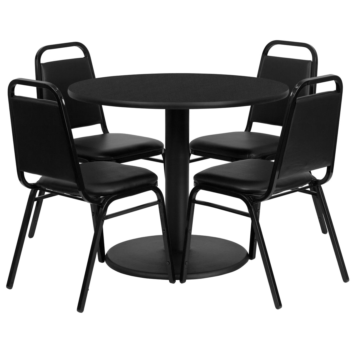 36-inch Round Black Laminate Table Set with Four Black Chairs T870