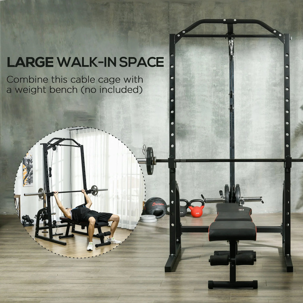 Power Cage with Pulley System Squat Rack Pull up Stand X36413