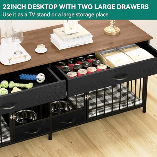 Brown Wooden Double Dog Crate TV Stand with Storage R580955