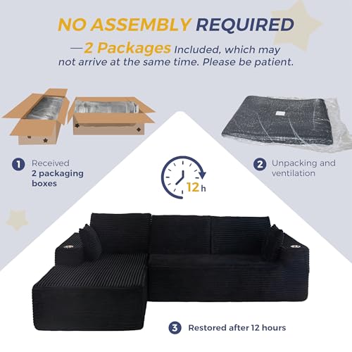 110" Modular Sectional Couch with L-Shape Chaise Black N15480