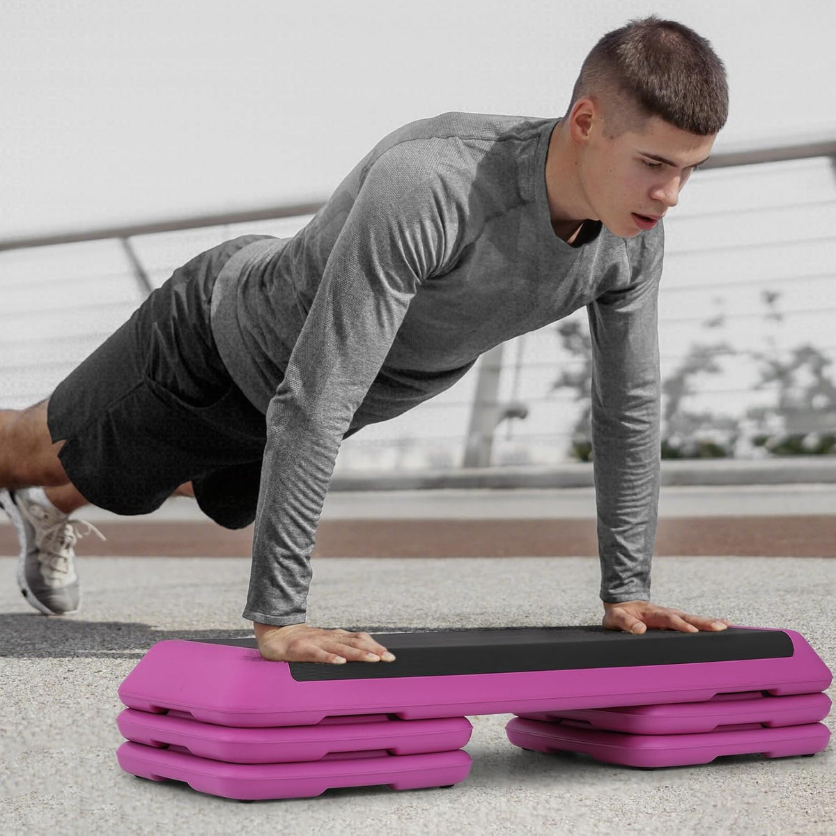 43-Inch Exercise Stepper Platform with Risers, Adjust Height 4 inch - 6 inch - 8 inch, Pink R731900