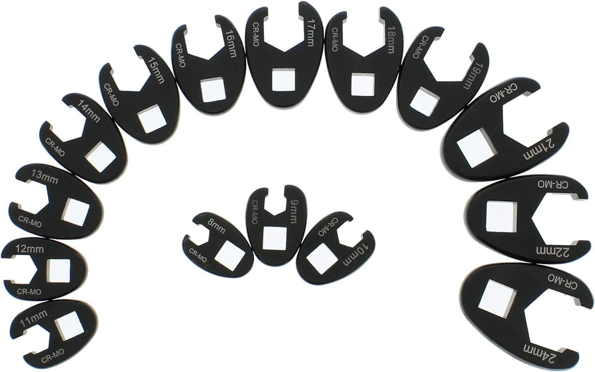 Jumbo Crowfoot Flare Nut Wrench Set Metric 15-Piece Tool Kit E728743
