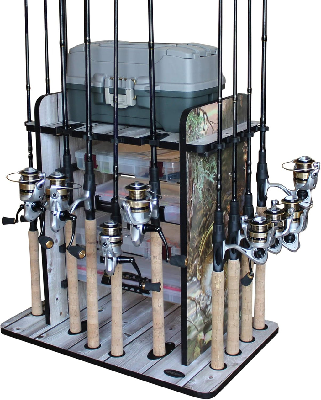 14 Fishing Rod Rack with 4 Utility Box Storage J4982