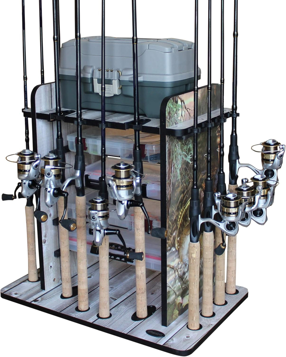14 Fishing Rod Rack with 4 Utility Box Storage J4982