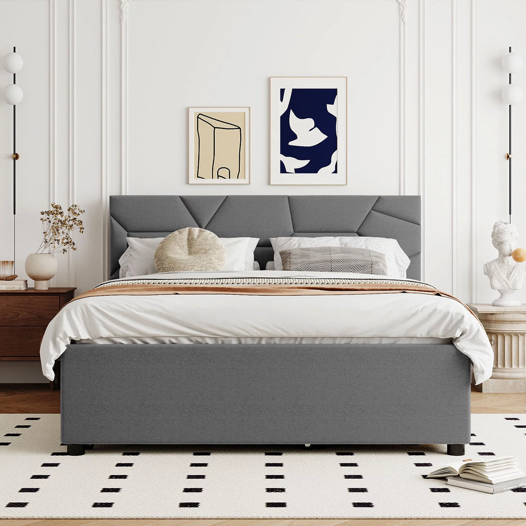 Queen Size Upholstered Platform Bed with Trundle and 2 Drawers M801664