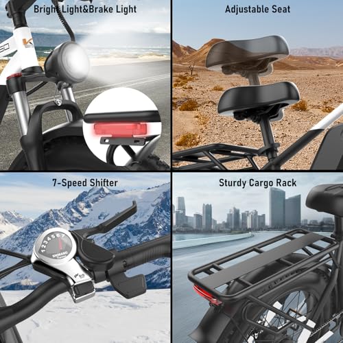26" Electric Bike, 90 Miles, 34MPH, Peak 1500W, Fat Tire, 48V 864WH Removable Battery, Brake Light T577304