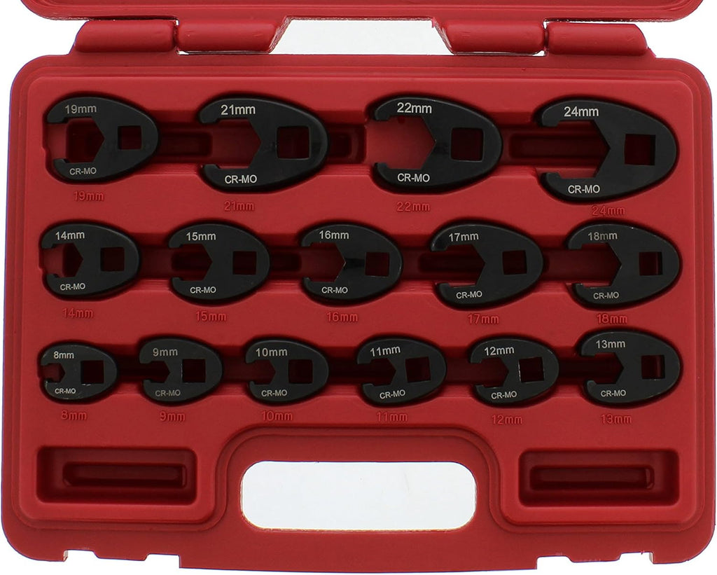 Jumbo Crowfoot Flare Nut Wrench Set Metric 15-Piece Tool Kit E728743