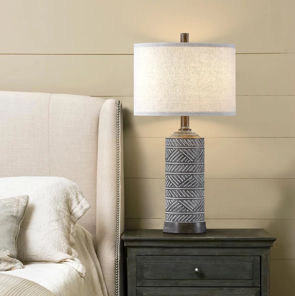 Farmhouse Table Lamp Set of 2 Weathered Wood Finish U737