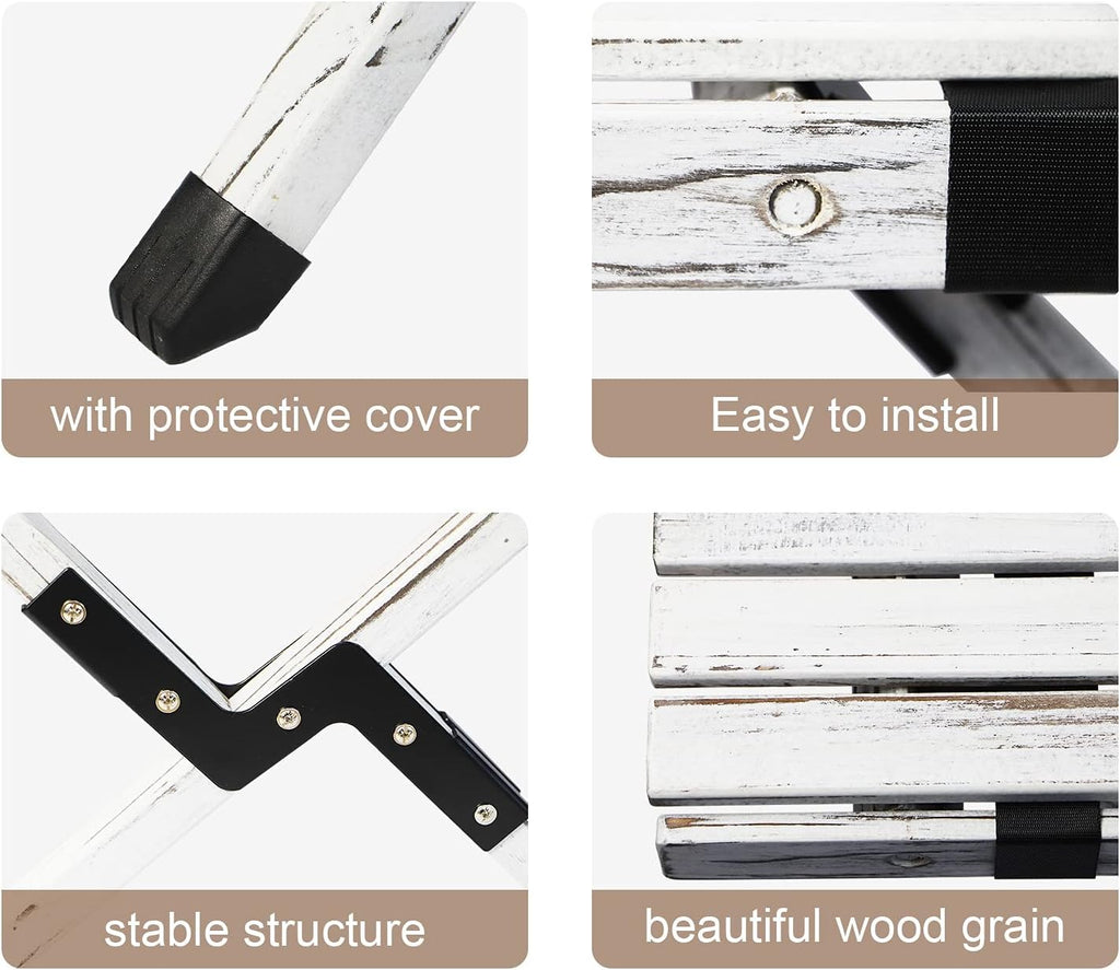 Rustic White Wood Folding Camping Table with Carrying Case X727