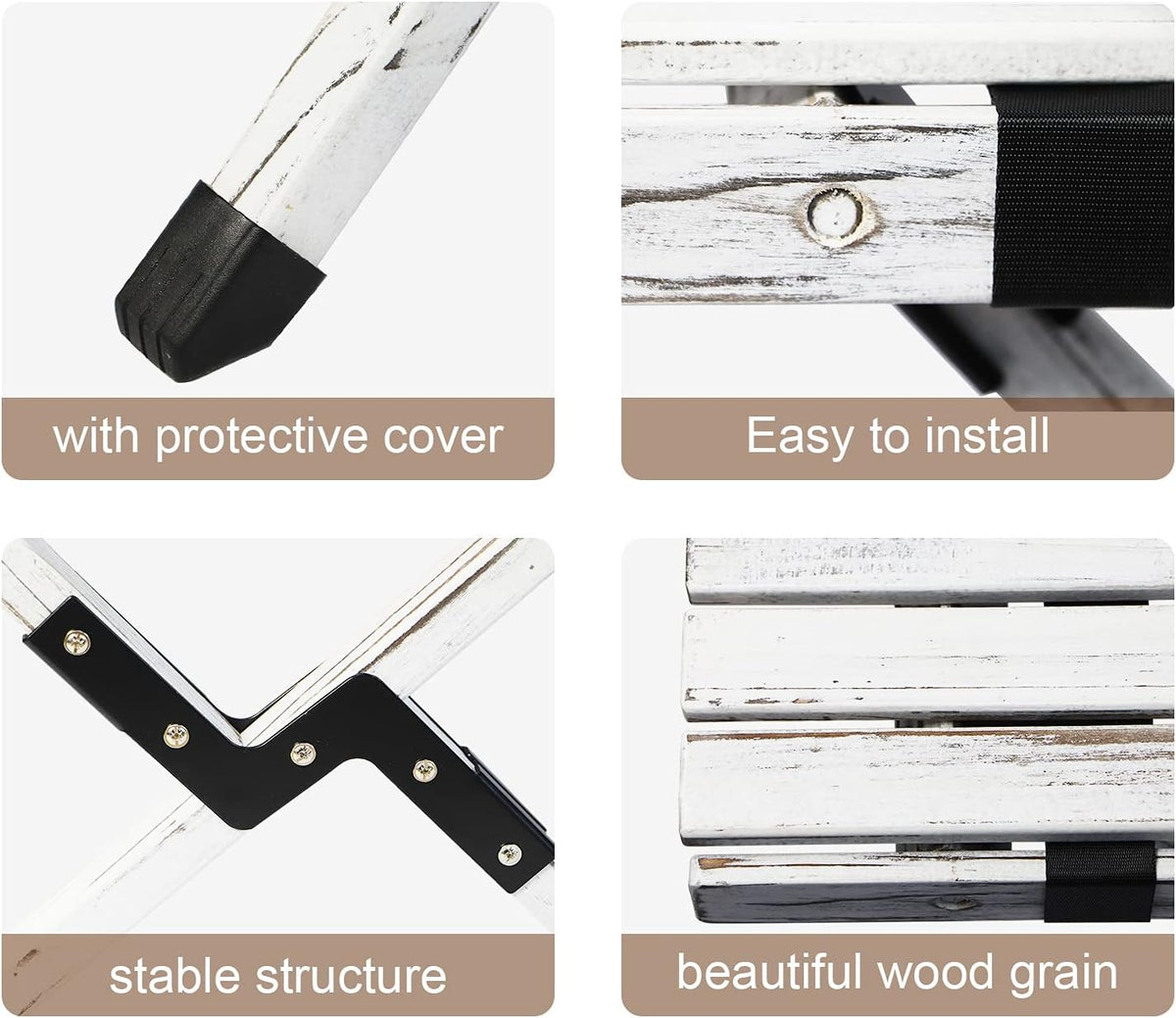 Rustic White Wood Folding Camping Table with Carrying Case X727