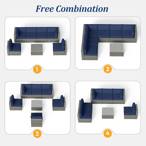 8-Piece Wicker Outdoor Sectional Sofa with Fire Pit Table Q983