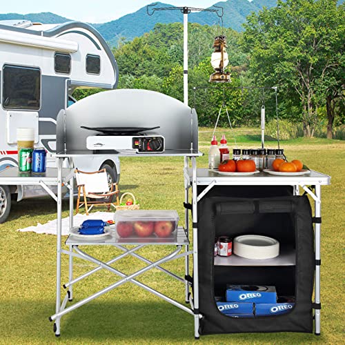 Brown Aluminum Folding Camping Kitchen Table with Storage Carrying Bag P14924